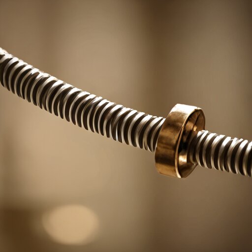 A thin pendulum wire threaded through a small brass Charron ring mounted just below the suspension point in a dim stairwell