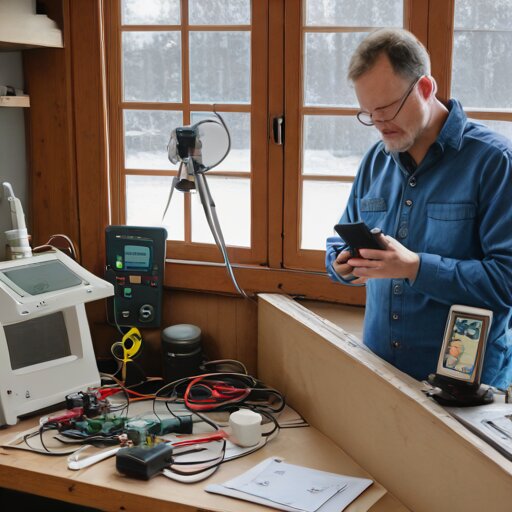 Weather station components scattered on a workbench, comparing mismatched readings between sensors and phone